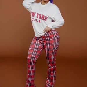 Plaid 2 piece set Thin material